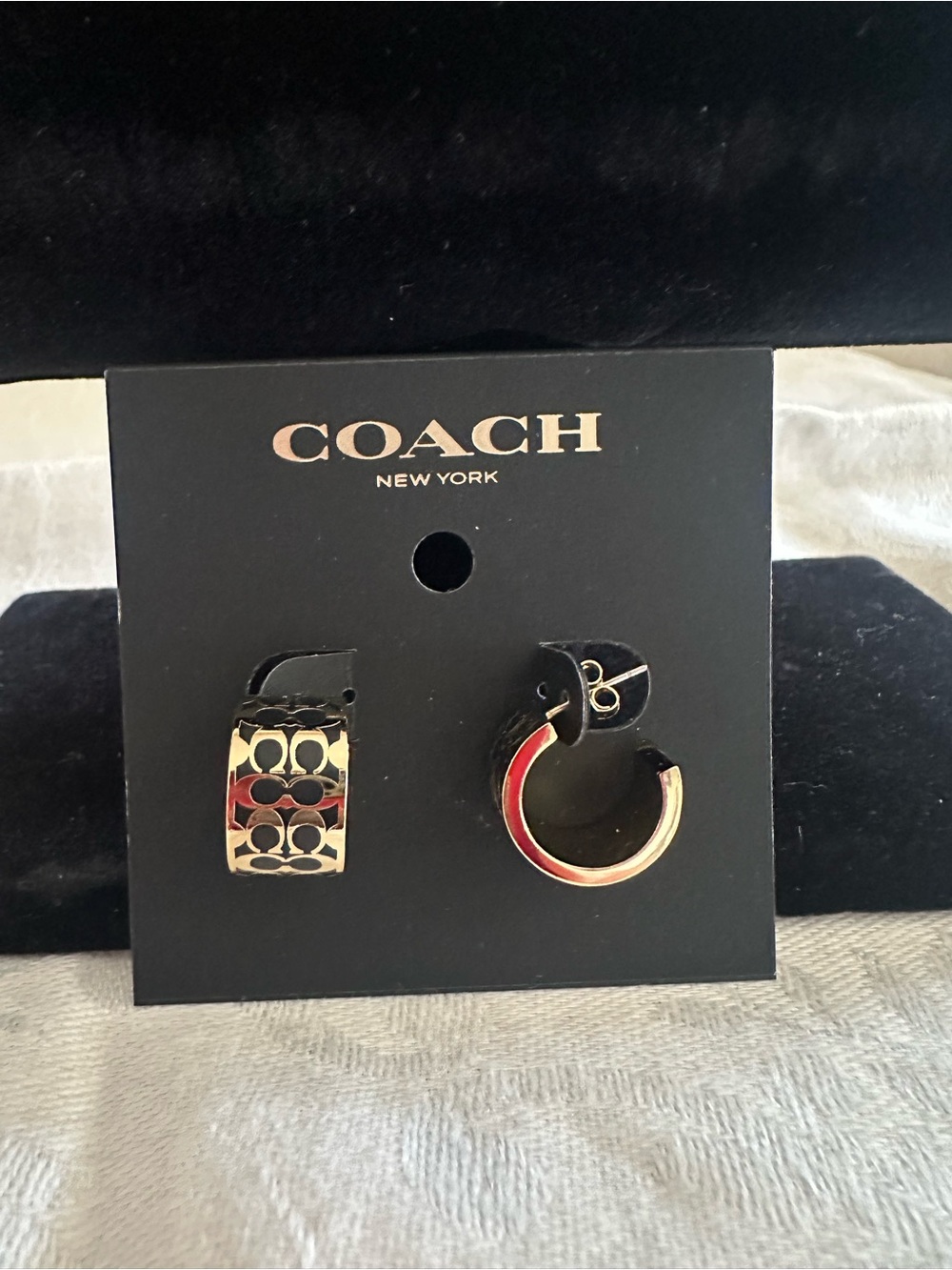 Coach Gold-Tone Hoop Earrings with Black & Red Accents me